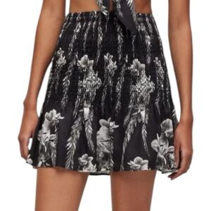 NEW All Saints Rhia Mia Linen Smocked Floral Mini Skirt